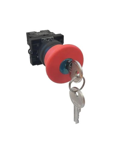 Pulsador rojo paro de emergencia con llave 1NC Ø40mm - 4