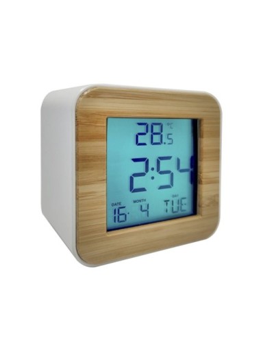 Kuken Reloj Digital con Alarma y Calendario Blanco Madera