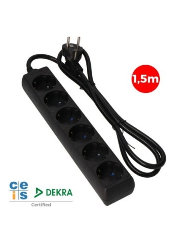 Regleta 6 Enchufes Negra EDM T/TL 10/16A 1,5 Metros 41008