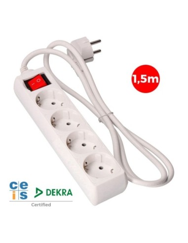 Regleta 4 Enchufes Blanca EDM con Interruptor y Cable 1,5M 41010