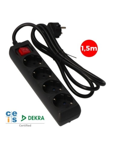 Regleta 4 Enchufes Negra T/TL con Interruptor 1,5 Metros EDM 41013