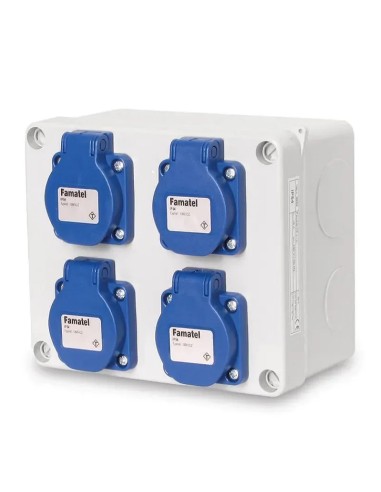 Caja estanca cableada con 4 tomas schuko 2P TT 16A IP55 Famatel 3065 - 3