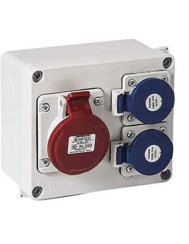 Caja estanca cableada con 2 tomas 2P+T 16A + 1 toma 3P+T 16A IP44 - 2