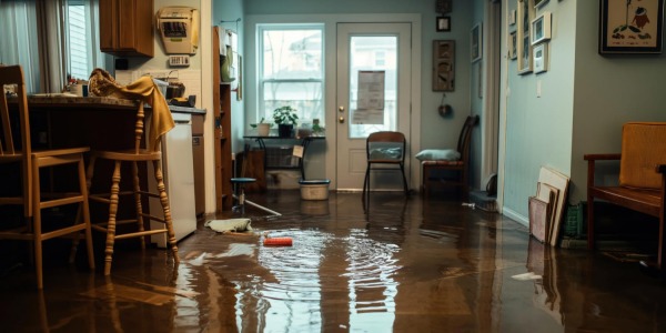 Inundación en cocina causada por fuga de agua en el sistema de fontanería